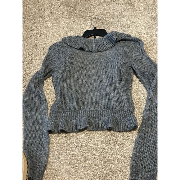 Decree Shrug Crochet Sweater Open Front Cropped Cardigan Top Blue Size Large - Picture 7 of 10